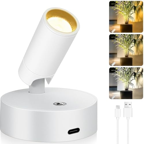 LED Wall Light, 3 Color Temperatures 10 Brightness Levels Wall Mount Light, Indoor Plant Spotlight, Full Rotation Magnetic Study Light for Study, Plant Lighting, Picture Lighting (White)