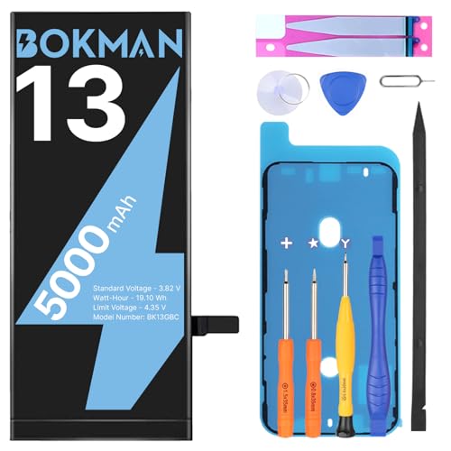 Bokman Batería para iPhone 13, Alta Capacidad 5000 mAh Batería con Kit de Herramientas y Cintas Adhesivas
