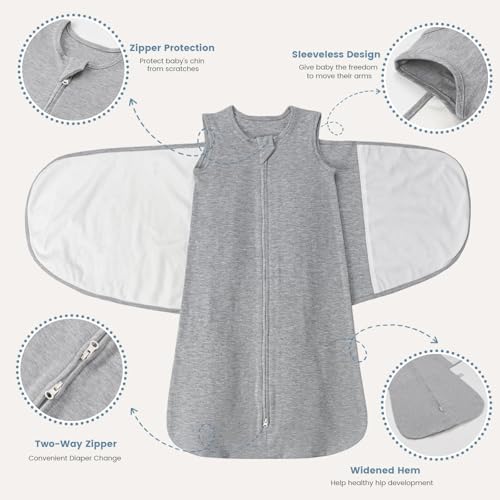 Image of ZIGJOY Sleep Sack Swaddle 1.0 TOG Baby Wearable Blanket 100% Cotton Baby Swaddle Blanket for Newborns 6-12 Months for Boy Girl, Grey