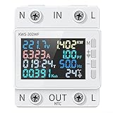 Solaughguy For Smart WiFi Energy Meter 8-in-1 AC Power Monitor 170-270V 63A DIN Rail App Control for Tuya For Smart Life Voltage Current kWh Temperature(KWS-302WF)