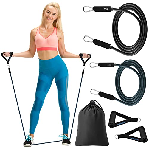 Brebebe Resistance Bands with Handles for Working Out, Natural Latex Exercise Bands Home Gym Equipment, Workout Bands Resistance Tubes for Fitness, Strength Training, Shape Body, Physical Therapy
