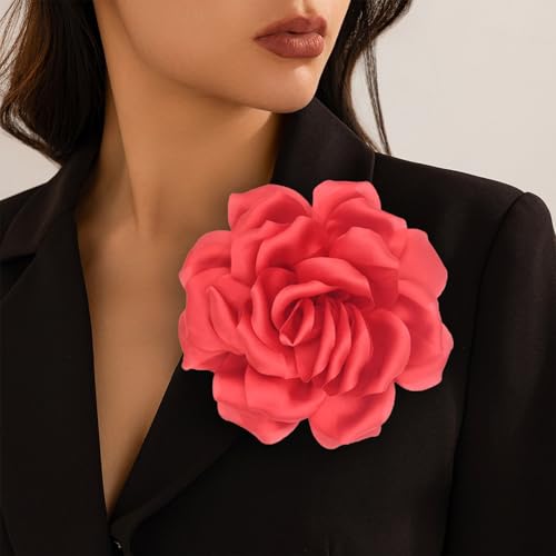 Image of Flower Brooch Pins for Women 5.5in Lapel Pins Large Rose Floral Brooches Dainty Satin Fabric Brooches Rose Flower Hair Clips Wedding Party Dance Clothes Accessories Jewelry