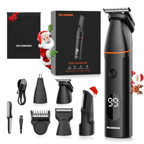Intimrasierer Mann, Körperrasierer Herren, 4 in 1 Barttrimmer Männer mit Nasenhaartrimmer, wiederaufladbarer Elektrorasierer für Körper, Intimbereich, Bart, Rücken, Hoden und Scham (Schwarz)