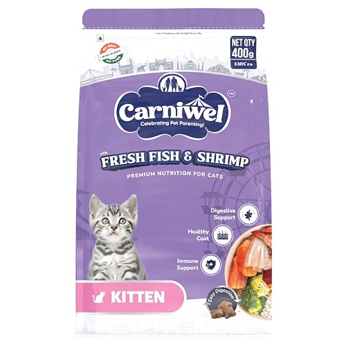 Image of Carniwel Fresh Fish & Shrimp Kitten Dry Cat Food 400 gm | Fresh & Natural Ingredients | Highly Palatable | Supports Healthy Skin & Glossy Coat | Premium Nutrition