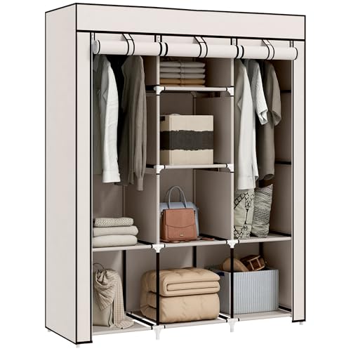 HOMCOM Armoire penderie Multi-Rangement - dim. 125L x 43l x 162,5H cm - Acier Noir Non tissé crème