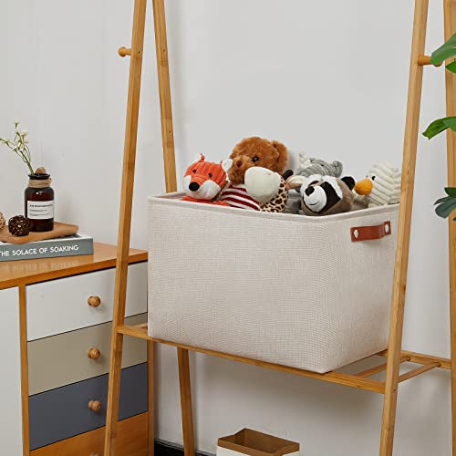 Image of DULLEMELO Storage Baskets Large 16 inchx12 inchx12 inch Tall Rectangular Baskets Fabric Storage Bins for Organizing [1 Pack] Collapsible Linen Shelf Baskets for Clothes, Toys, Closet, Laundry (Beige)