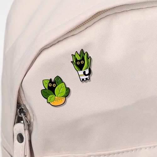 Image of 8 pcs Cat Potted Plants Alloy Enamel Pins, Creative Cartoon Black Cat Pins Cute Animal Enamel Brooch Badges Pins for Men Women Kids Badges Clothing Jackets Hat DIY Accessory (Potted Cat)