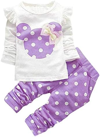 Cute Toddler Baby Girls Clothes Set Long Sleeve T-Shirt and Pants Kids 2pcs Outfits(White+Purple,3T)