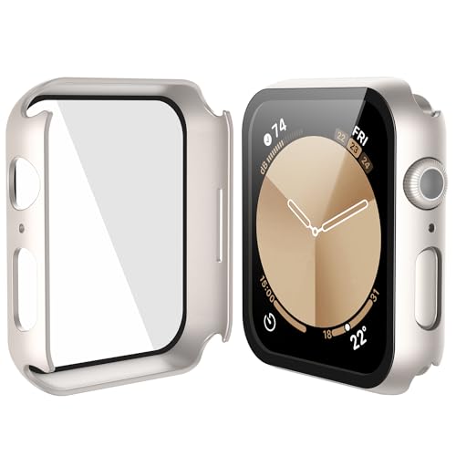 Image of Misxi 2 Pack Hard PC Case with Tempered Glass Screen Protector Compatible with Apple Watch SE 3 (2025) SE 2 SE Series 6 Series 5 Series 4 40mm, Anti-Drop Scratch Resistant Cover for iWatch, 2 Starlight