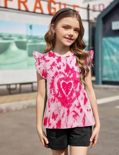 Image of Arshiner Girls Shirts Ruffle Short Sleeve Summer Cute Casual Crewneck Tops Blouse Tee