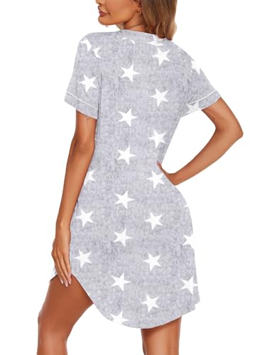 Image of Ekouaer Nightgowns for Women Button Down Night Gowns Short Sleeve Sleep Shirt V Neck Nightshirt Soft Sleepwear Pajams Dress