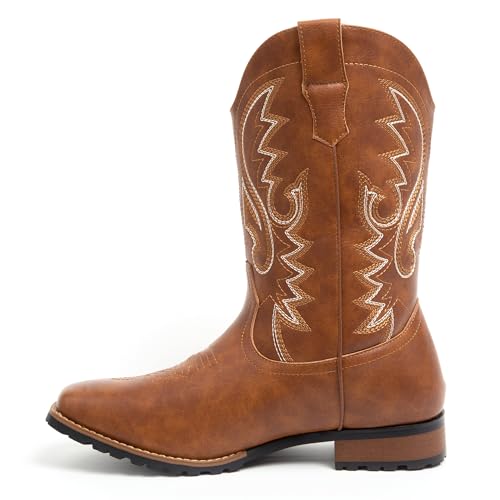 Image of Metrocharm Men's Cowboy Western Embroidered Square Toe Boots WESTERN-03