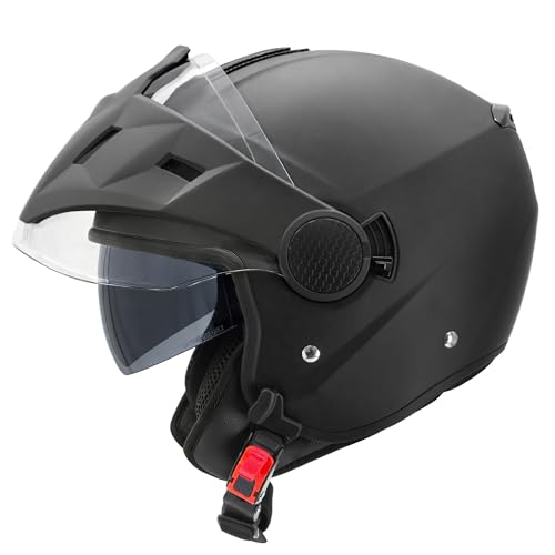Zorax ZOR-629 Motorbike Open Face DVS Helmet With Removable Peak ECE 2206 Approved - Matt Black L(59-60cm)