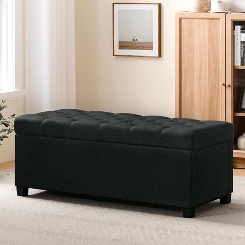 Image of Living&Giving Storage Ottoman Bench for Bedroom, 47.2 inch, Black