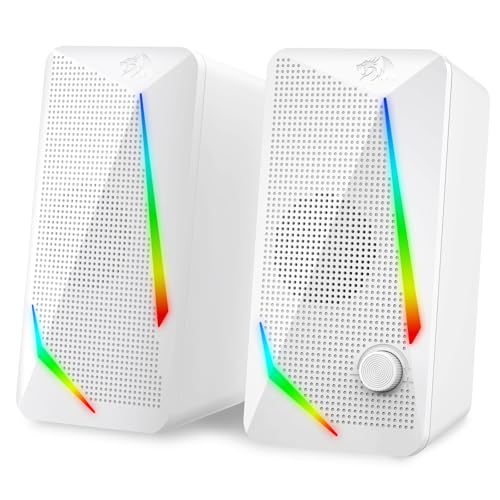 Redragon GS510   Altavoces de escritorio RGB, altavoz de computadora de 2.0 canales con 4 modos de retroiluminación LED coloridos, graves mejorados y control de volumen de fácil acceso, alimentado por