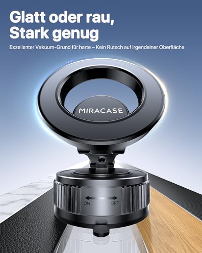 Miracase Vakuum Handyhalterung Auto für Magsafe Autohalterung [24XN55 Magneten & Starkes Gel] 360° Drehbare & Faltbar Handyhalterung Auto Magnet für iPhone 17 Pro Max Plus Samsung Alle Handys