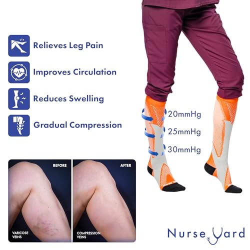 Image of Nurse Yard Compression Socks for Nurses - Women & Men - 20-30mmHg Graduated Compression, Zero-Toe Compression, For Medical Staff, Nursing, Athletic Support Such As Running, Cycling, Hiking - 1 Pair