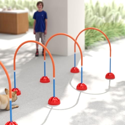 PawHut Agility Set Hunde 4-teiliges Agility-Ausrüstung für Hundetraining mit 4 Türen in Verstellbarer Breite Tragetasche Agilityset für Spiele Training Blau+Orange
