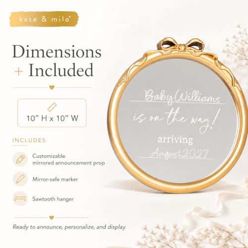 Image of Kate & Milo Gold Bow Baby Announcement Mirror Sign, inchBaby Is On The Way inch Pregnancy Reveal Plaque, Personalized Baby Name & Due Date Nursery Decor