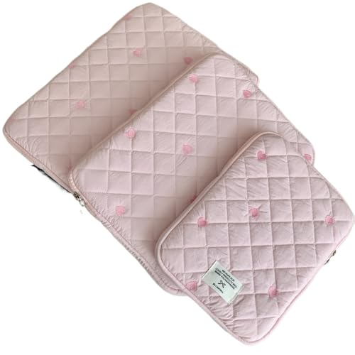 Funda para portátil 11 pulgadas rosa con bordado corazón miniatura 1
