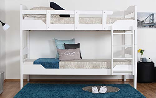 Stockbett für ErwachseneEasy Premium Line K13/n, Kopf- und Fußteil gerundet, Buche Vollholz massiv Weiß - 90 x 200 cm (B x L), teilbar