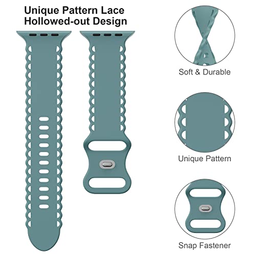 Image of Compatible with Apple Watch Band 41mm 40mm 38mm 49mm 45mm 44mm 42mm Women Girl, Pine Needle Green Lace Hollow-out Soft Silicone Sport Bands For iWatch Ultra SE Series 10 9 8 7 6 5 4 3 2, PNG-42