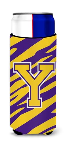 Monogram - Tiger Stripe - Purple Gold Letter Y Ultra Beverage Insulators for slim cans CJ1022-YMUK