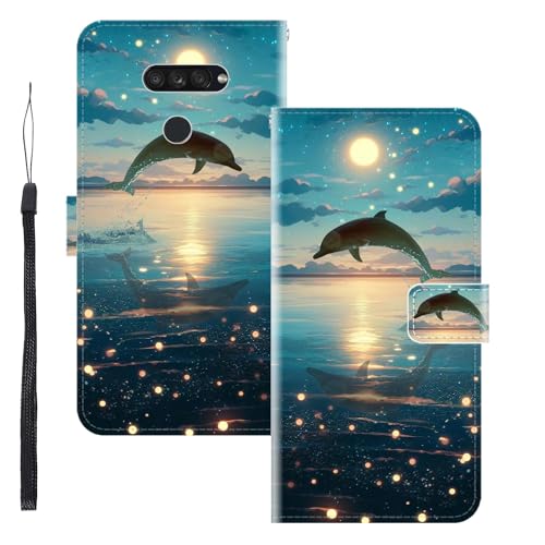 WUACYEAMING Funda para LG K50S,con Soporte/Ranura de Tarjeta Cubierta Premium Magnético Suporte TPU Protectora Fundas PU Cuero Flip Multifuncional Delfines
