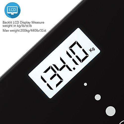 Uten Digital Body Scale, Bathroom Weight with Step-On Technology, Backlight Display, Round Corner Design and 8MM Glass, 440lb/200kg Capacity
