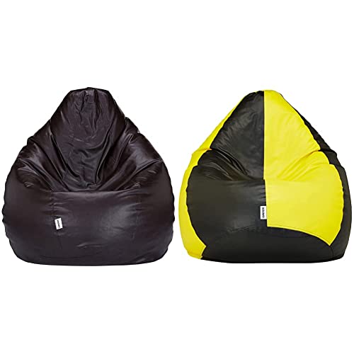 Image of Amazon Brand - Solimo XXXL Bean Bag Cover Without Beans (Brown) XXL Bean Bag Cover (Yellow and Black)
