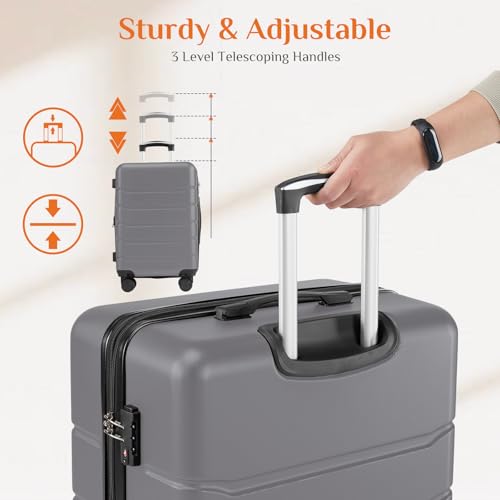 Image of Sweetcrispy 3 Piece Luggage Set, ABS Hard Shell Carry On Suitcase with Smooth Spinner Wheels and TSA Lock, Lightweight Rolling Travel Luggage 20 /24 /28 Inch for Travel Business Vacation, Dark Grey