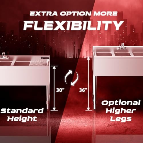 Image of DuraSteel 3 Compartment Sink Commercial Kitchen Sink - NSF Stainless Steel Triple Three Bay Utility with CEC No Lead Faucet - Right Drainboard Restaurant Bar Small Garage Slop Prep Food Truck Large