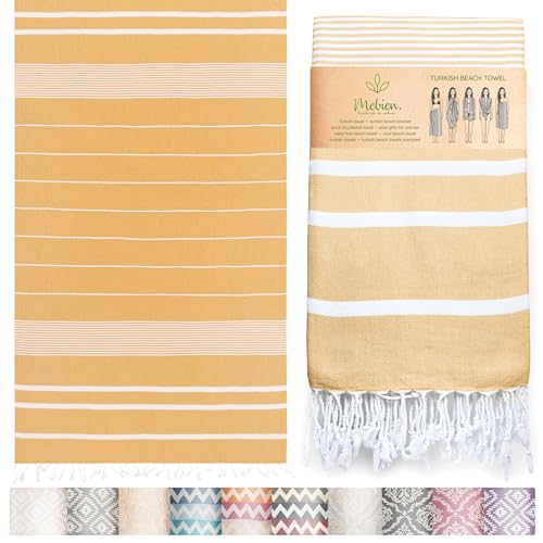 Mebien touche de la nature Toalla de playa turca de alta calidad (35 x 67 pulgadas), adecuada para adultos y niños, 100 % algodón natural, de secado rápido y sin arena, manta de playa, color miel