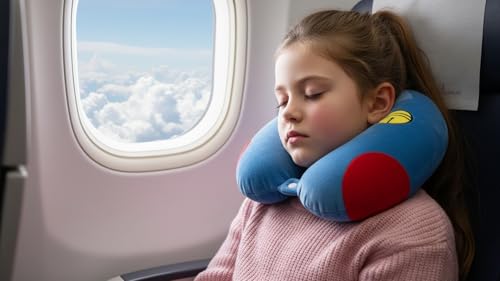 Image of Soft and Comfortable Cartoon Designed U-Shaped Kids Travel Neck Pillow for Airplane Car Flight Head Neck Support for Boys and Girls (Pack of 1, Blue)
