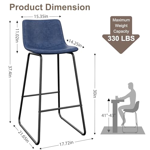 Image of REONEY Bar Stools Set of 3, 30 inch Urban Faux Leather Counter Stools, Navy