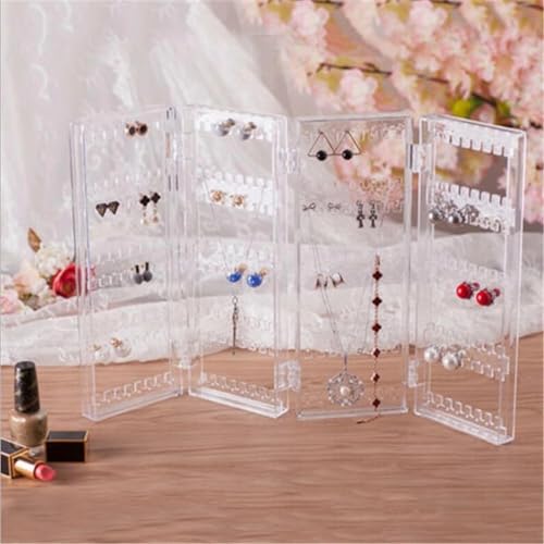Image of Sooyee Earring Holder Organizer, 256 Holes 5 Tiers 4 Doors Foldable Necklace Organizer Jewelry Holder, Acrylic Stud Earring Display Stands for Selling, Clear