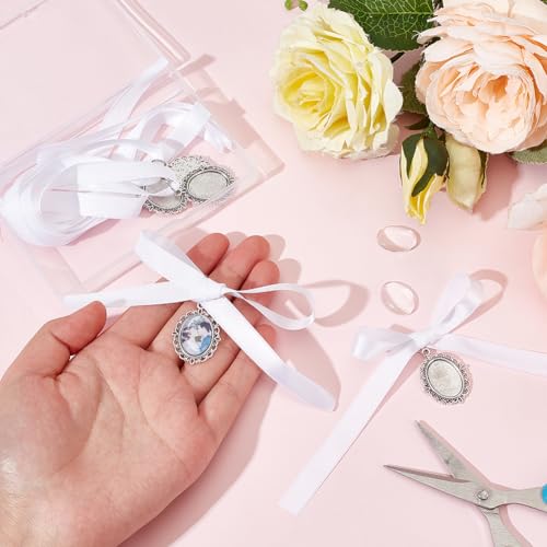 PH PandaHall 10 Piece Oval Bridal Angel Wedding Memorial Photo Charm with Satin Ribbon and Glass Beads - Image 3