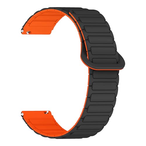 ONE ECHELON Quick Release Watch Band Compatible With Fossil Gen 3 Q Explorist Silicone Dual Tone Mag-lock Replacement Strap (Black with Vivid Orange)
