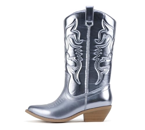 Image of Soda RENO ~ Women Western Cowboy Stitched Pointe Toe Low Heel Ankle Mid Shaft Fashion Boots