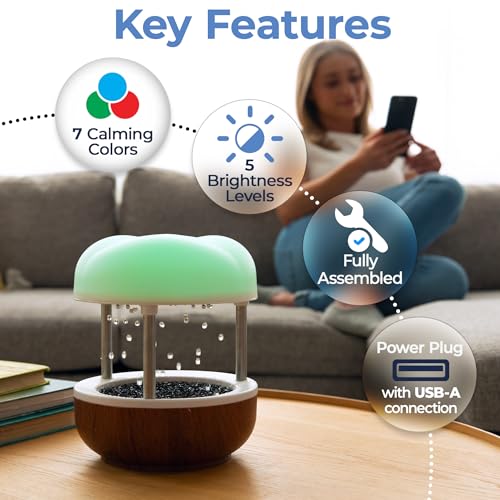Mindsight ‘Calming Cloud’ Tabletop Water Fountain | Quiet Pump | Splash Resistant | Zen & Nature Décor | Promotes Focus, Stress Relief, Creativity, Sleep | Reminder to Pause & Reset | Home or Desk
