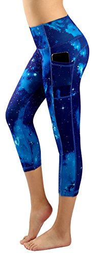 Neonysweets Women's Printed Capris Yoga Pants High Waist Tummy Control Workout Pants Leggings with Pocket M