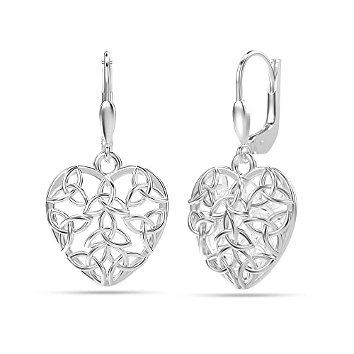 Image of LeCalla 925 Sterling Silver BIS Hallmarked Filigree Heart Drop Earrings Leverback Infinity Celtic Knot Drop Dangle Earring for Women