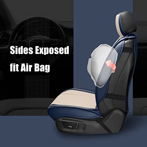 Lingvido Leather Car Seat Covers, Breathable Automotive Cover Cushion Accessories For Cars & Suv Truck Universal Fit Set (Blue & White Front Set) #TOP2