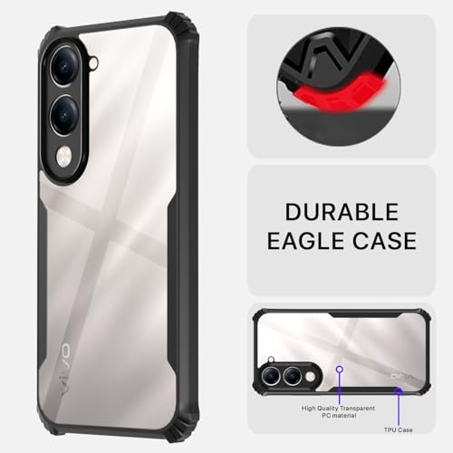 Image of Pikkme Ultra Hybrid Back Cover for iQoo Z10 lite 5G / Vivo T4 lite 5G / Y19 5G / Y19e / Y04 4G / Y29s 5G | Raised Edges |Crystal Clear Transparent | Full Camera Protection Bumper Case (Black)