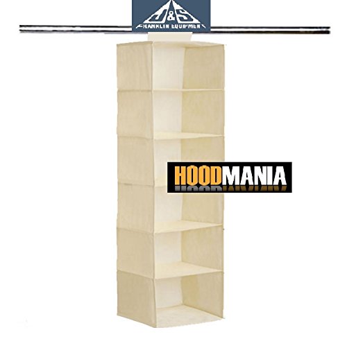 J & S Franklin LtdCream 6 Section Hanging Wardrobe Storage Shoe Clothes Organizer Tidy Army, Camping, Bedroom, Caravan.