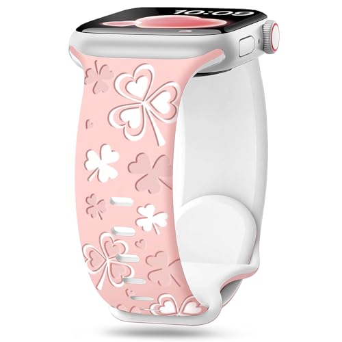 wipalor Shamrocks Lucky Clover Pink Bands for Apple Watch Bands for Women