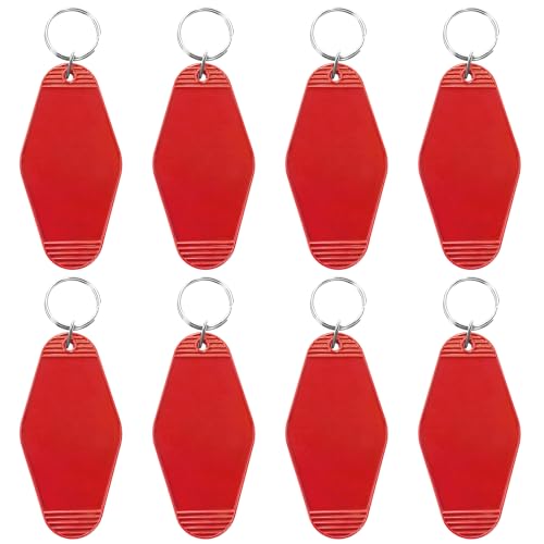 PPhtony 8PCS Motel Keychain Blank Hotel Key Tags Holder for Bagpacks Car Keys Resin Vinyl Printing Engraving DIY Crafts Gifts, Red