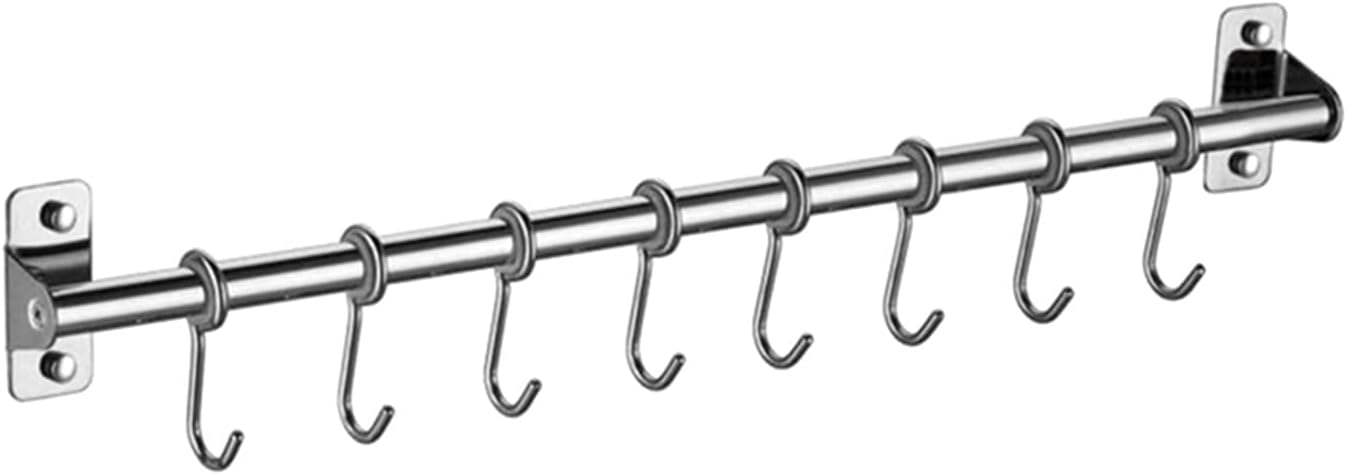 NYMFEA yaoqijie Wall Mounted Utensil Rack Stainless Steel Hanging Kitchen Rail with 6/8/10 Removable Hooks Hanger Organizer Lasting (Color : 3)
