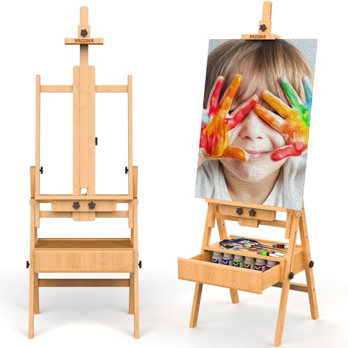 Large Wood H-Frame Easel with Storage Drawer, Foldable Art Painting Easel for Adults and Students, Adjustable Artist Easel Stand for Painting and Display, Holds Canvas Art up to 48'