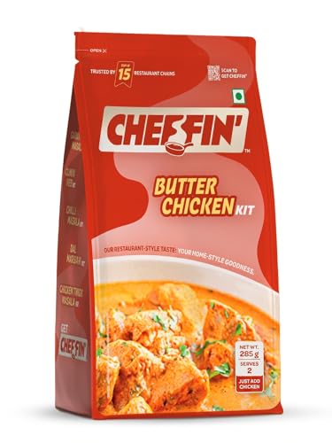 Cheffin' Butter Chicken Masala, 285g | Chef Curated Gourmet Cooking Kit | Cooks 150-200g Chicken | Ready in 10 Min | 100% Natural, No Preservatives | Just Add Fresh Chicken |Serves 2-3